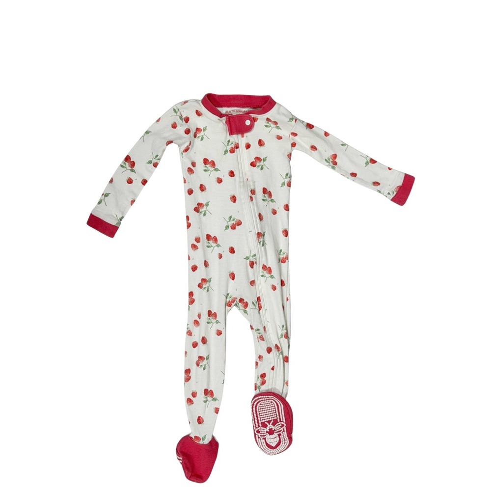Burts Bees Baby 12M Strawberry Organic Cotton Zip Front Footed Sleeper Pajamas